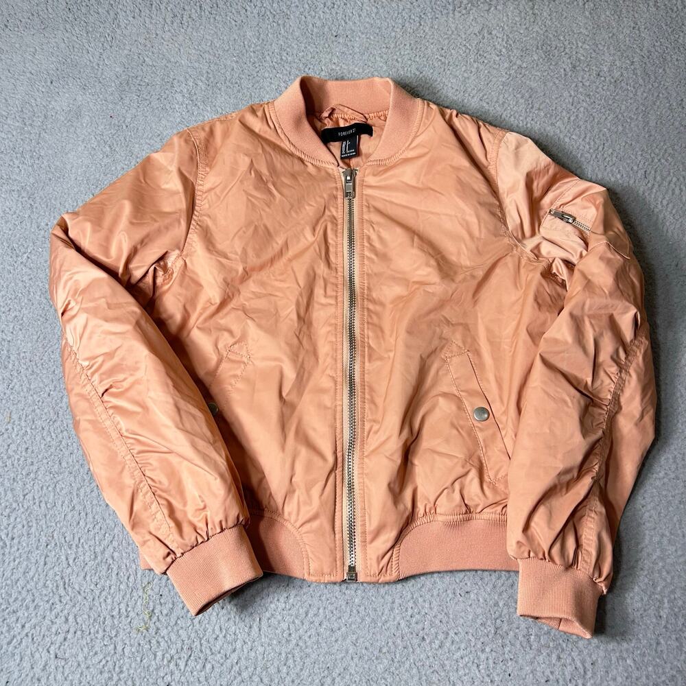 Forever 21 Jacket Womens S Peach Full Zip Bomber‎ Jacket Pockets Coat